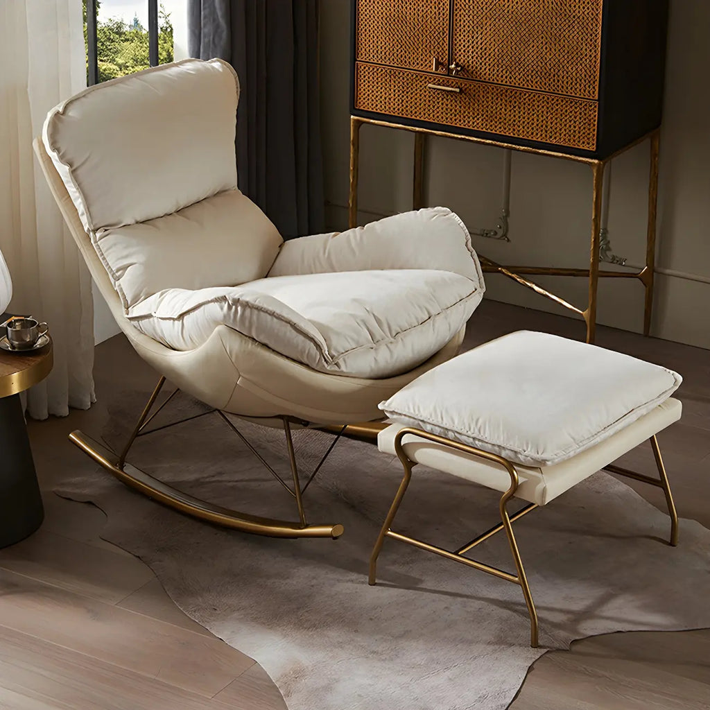 Fauteuil à bascule moderne marron rembourré avec repose-pieds pour intérieur