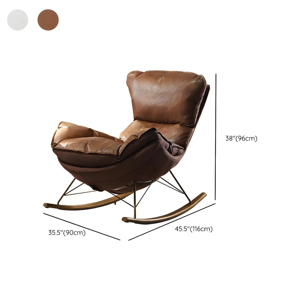 Fauteuil à bascule moderne marron rembourré avec repose-pieds pour intérieur