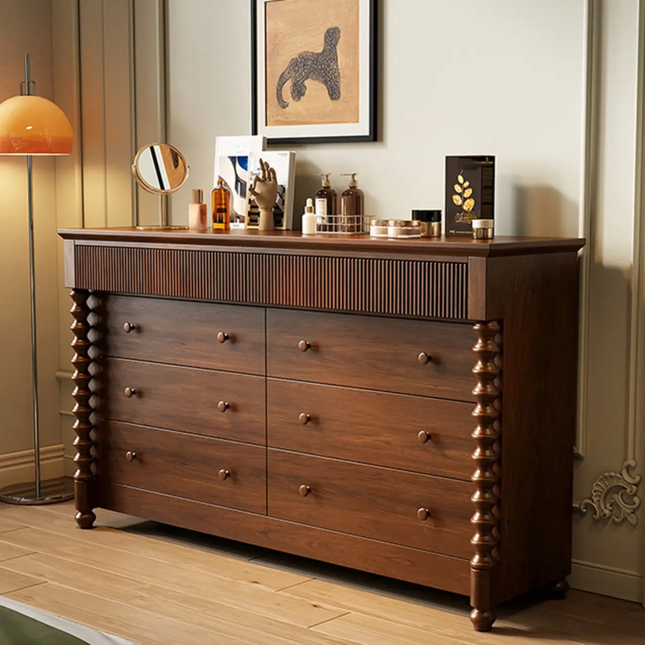 Élégante commode double en bois à 5 tiroirs pour chambre à coucher