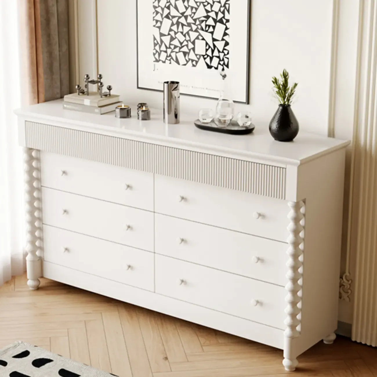 Élégante commode double en bois à 5 tiroirs pour chambre à coucher