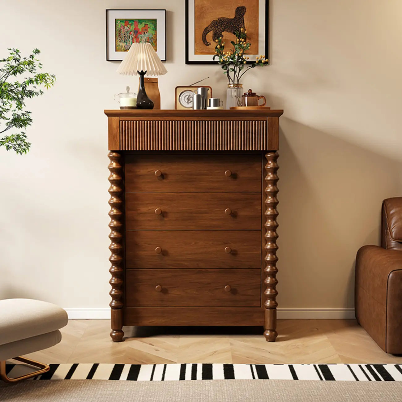 Élégante commode double en bois à 5 tiroirs pour chambre à coucher
