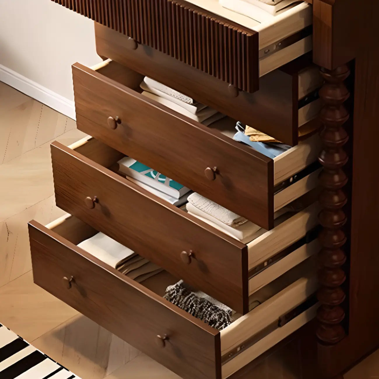 Élégante commode double en bois à 5 tiroirs pour chambre à coucher