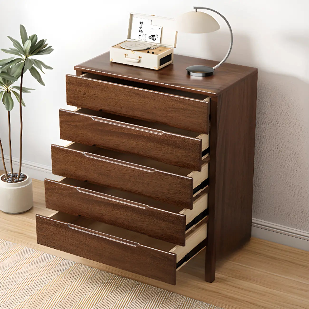 Commode contemporaine en bois laqué à 5 tiroirs