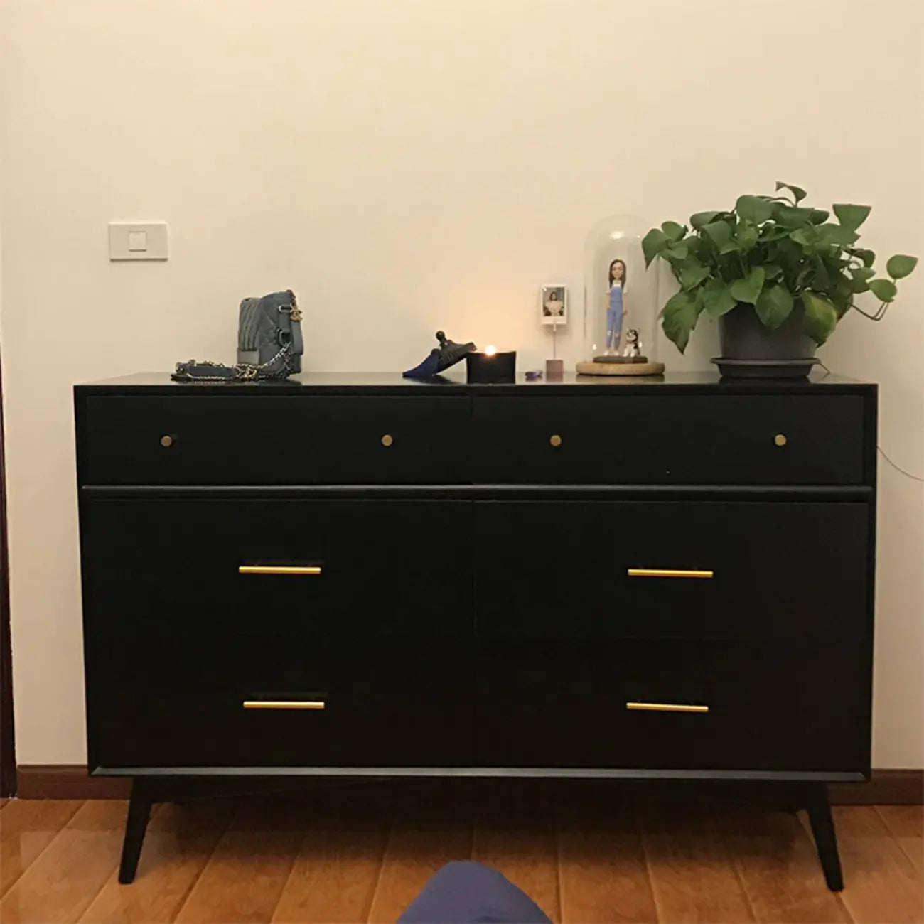 Commode industrielle en bois à 6 tiroirs