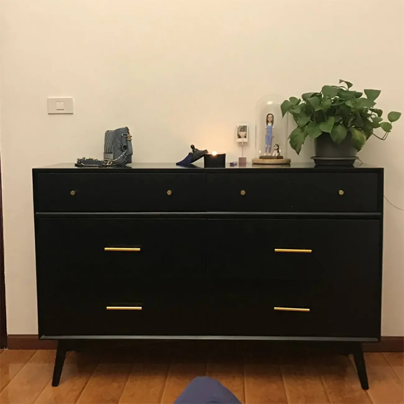 Commode industrielle en bois à 6 tiroirs