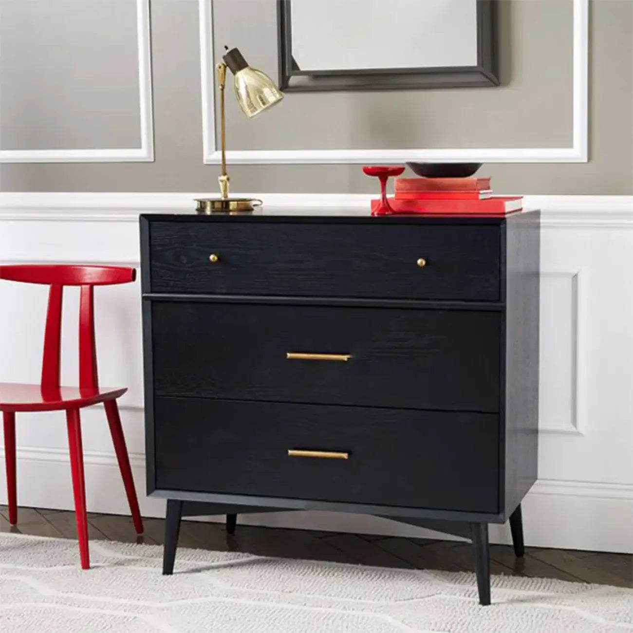 Commode industrielle en bois à 6 tiroirs