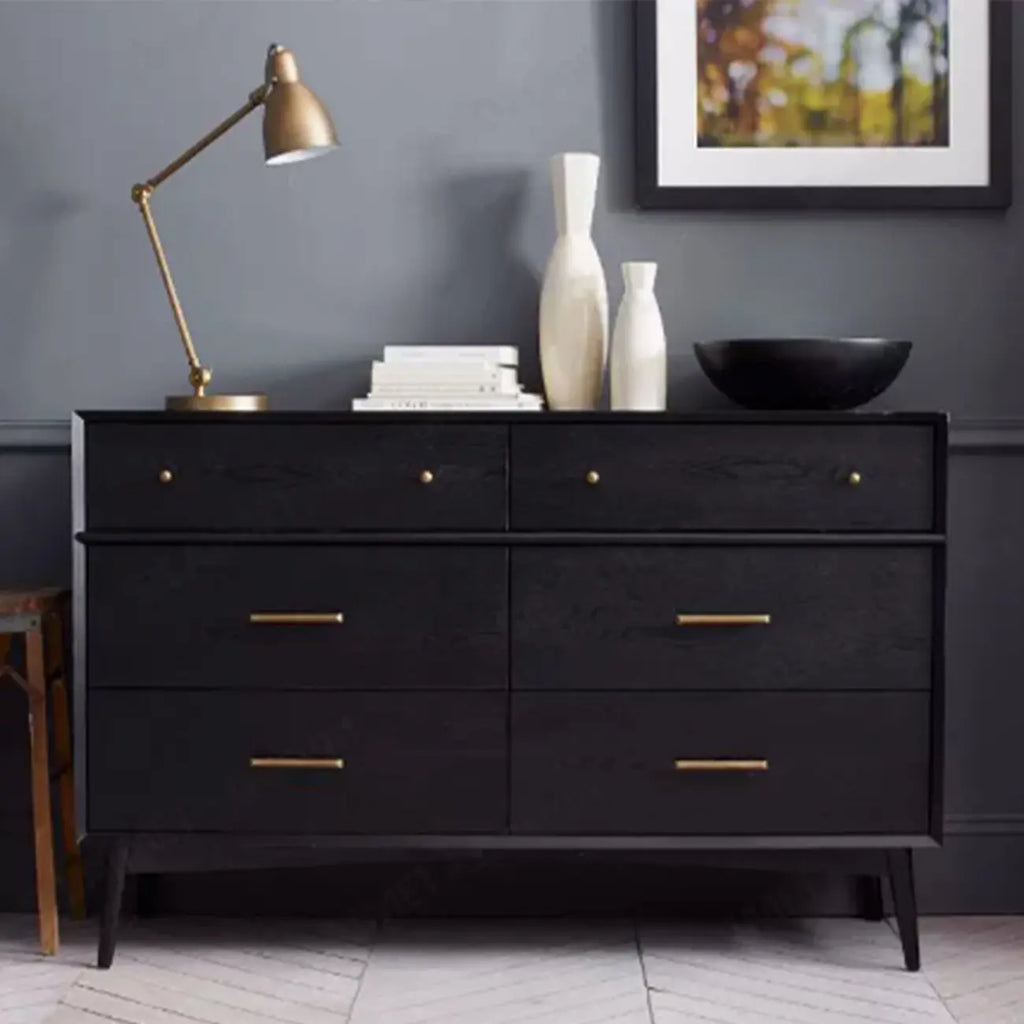 Commode industrielle en bois à 6 tiroirs