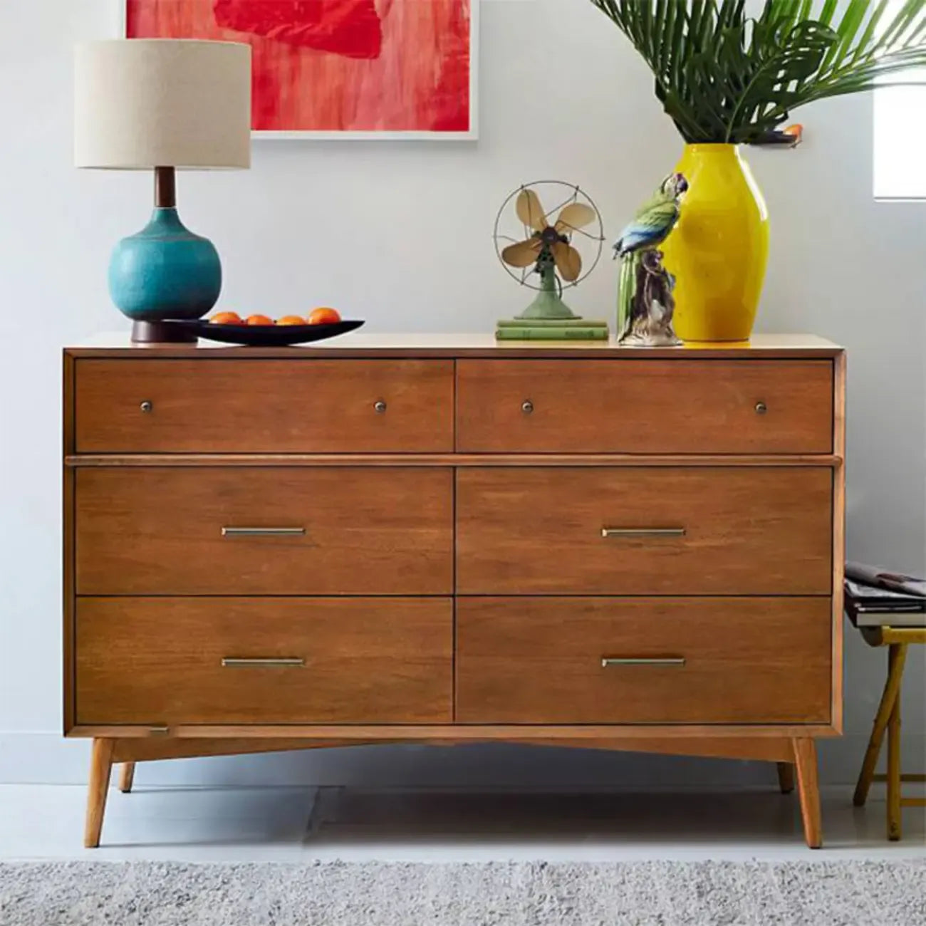 Commode industrielle en bois à 6 tiroirs