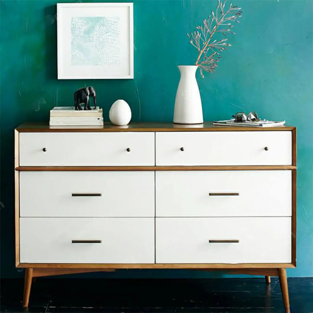 Commode industrielle en bois à 6 tiroirs