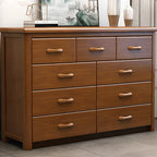 Commode double classique en bois d'hévéa à 9 tiroirs