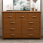 Commode double classique en bois d'hévéa à 9 tiroirs
