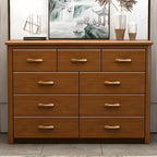 Commode double classique en bois d'hévéa à 9 tiroirs