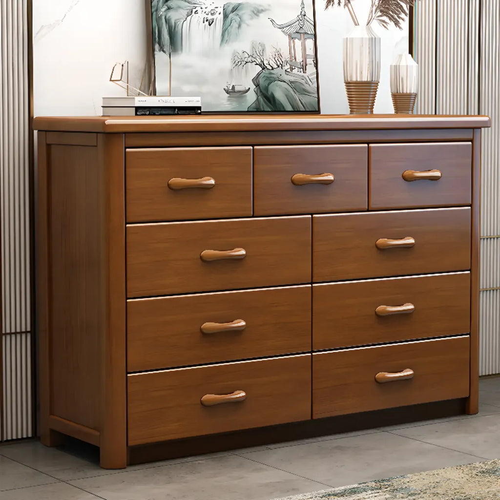 Commode double classique en bois d'hévéa à 9 tiroirs