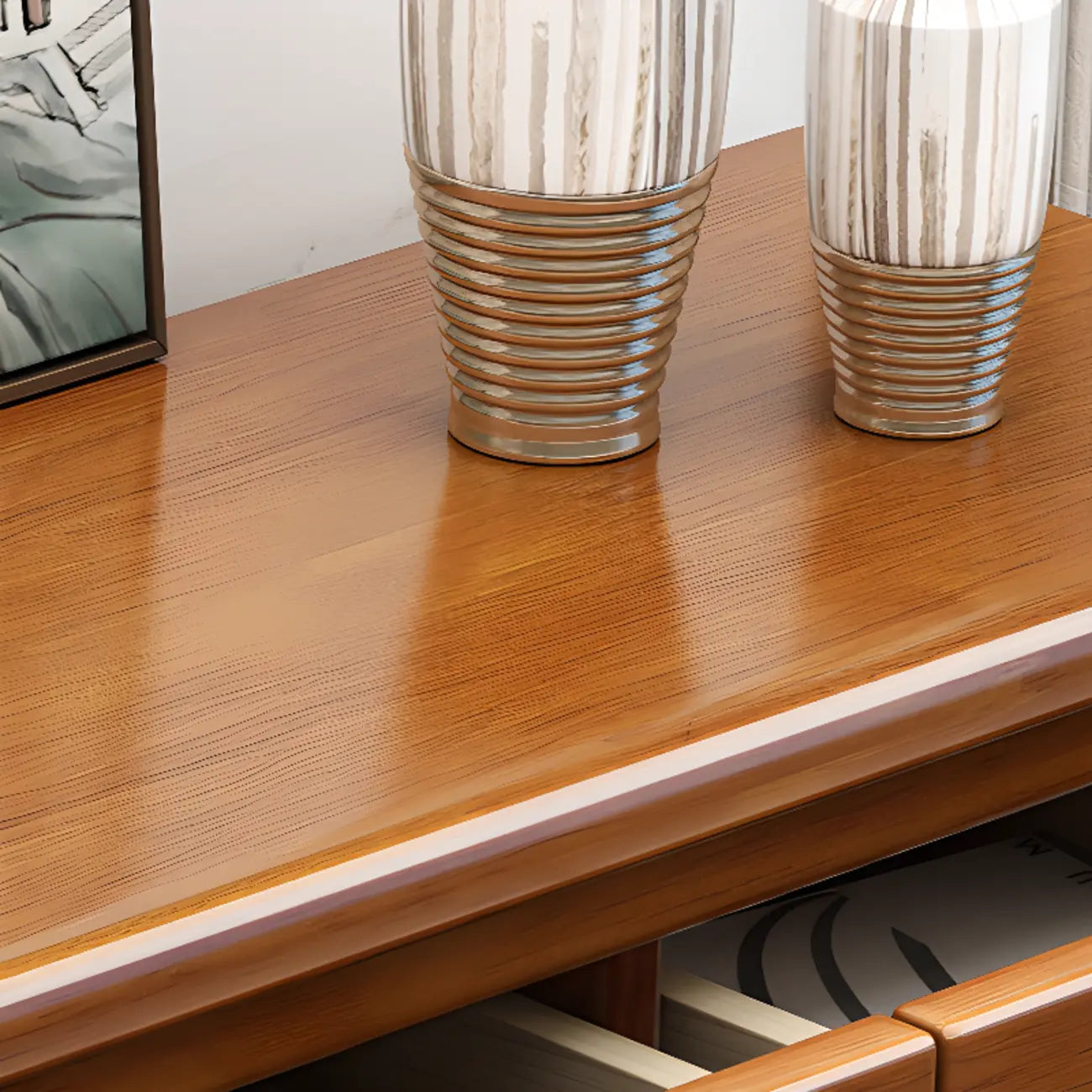 Commode double classique en bois d'hévéa à 9 tiroirs