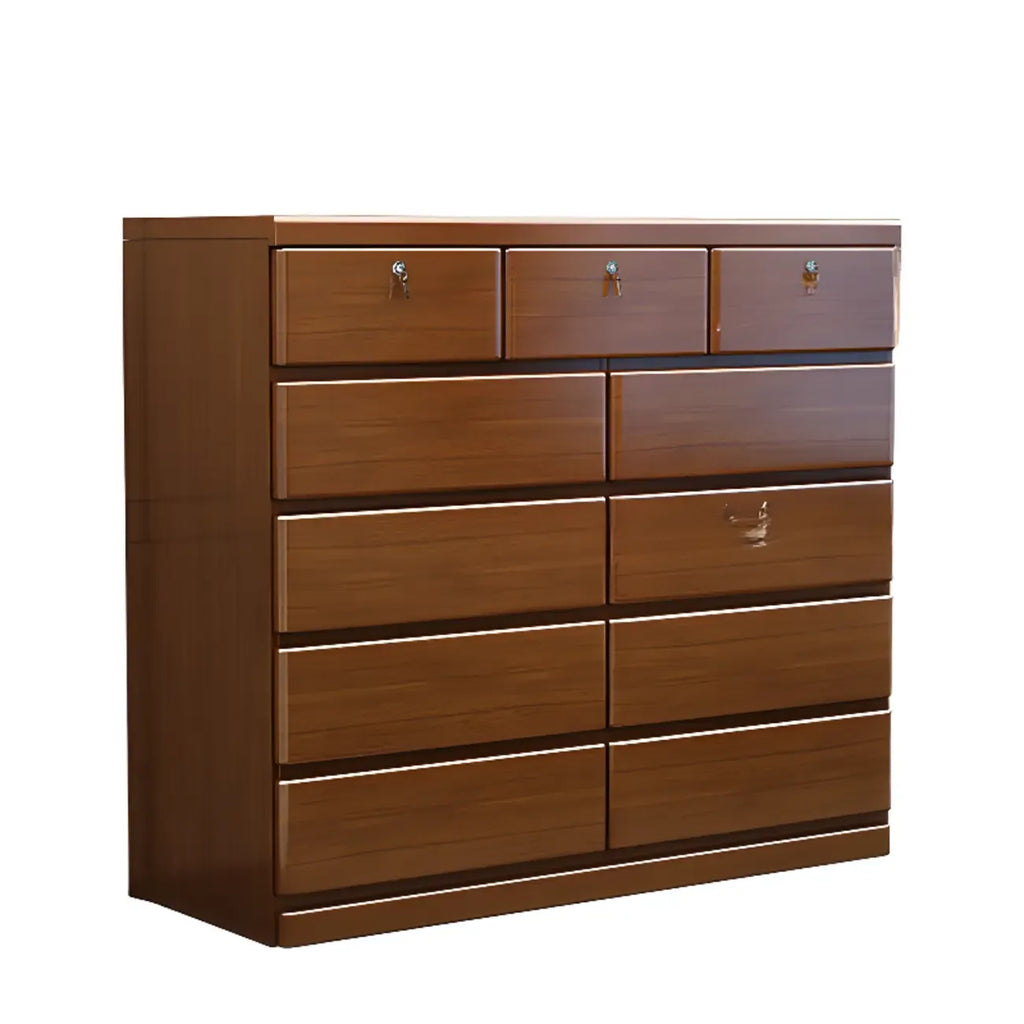 Commode double classique en bois d'hévéa à 9 tiroirs