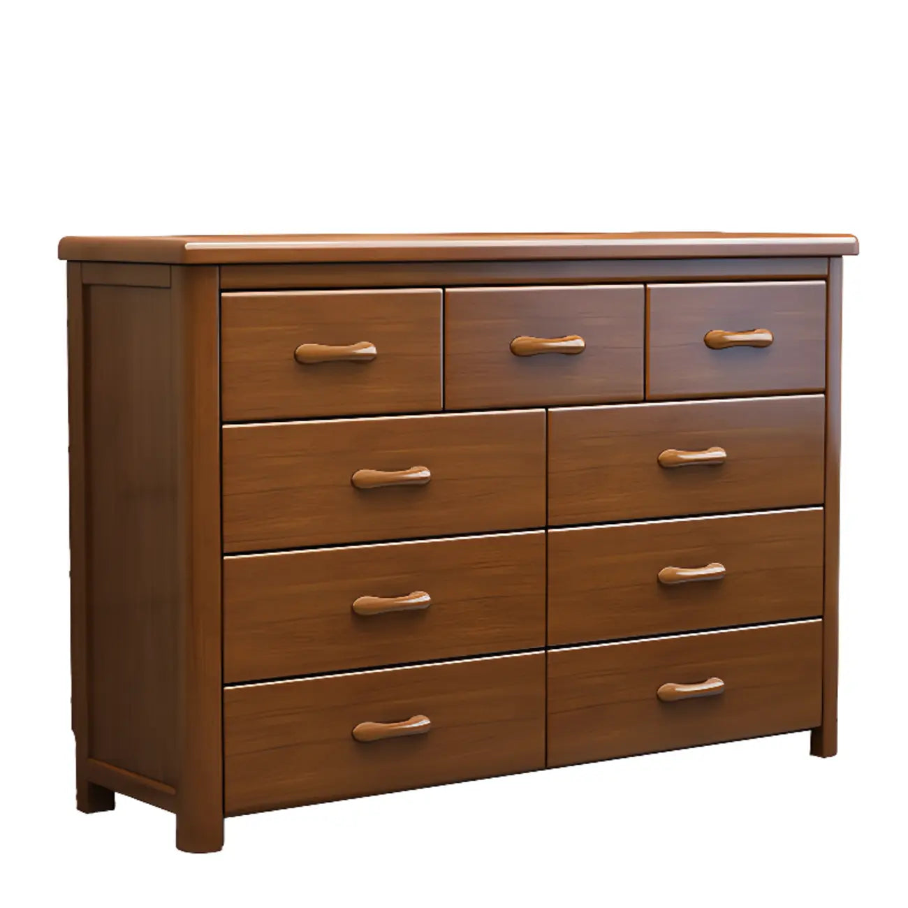 Commode double classique en bois d'hévéa à 9 tiroirs