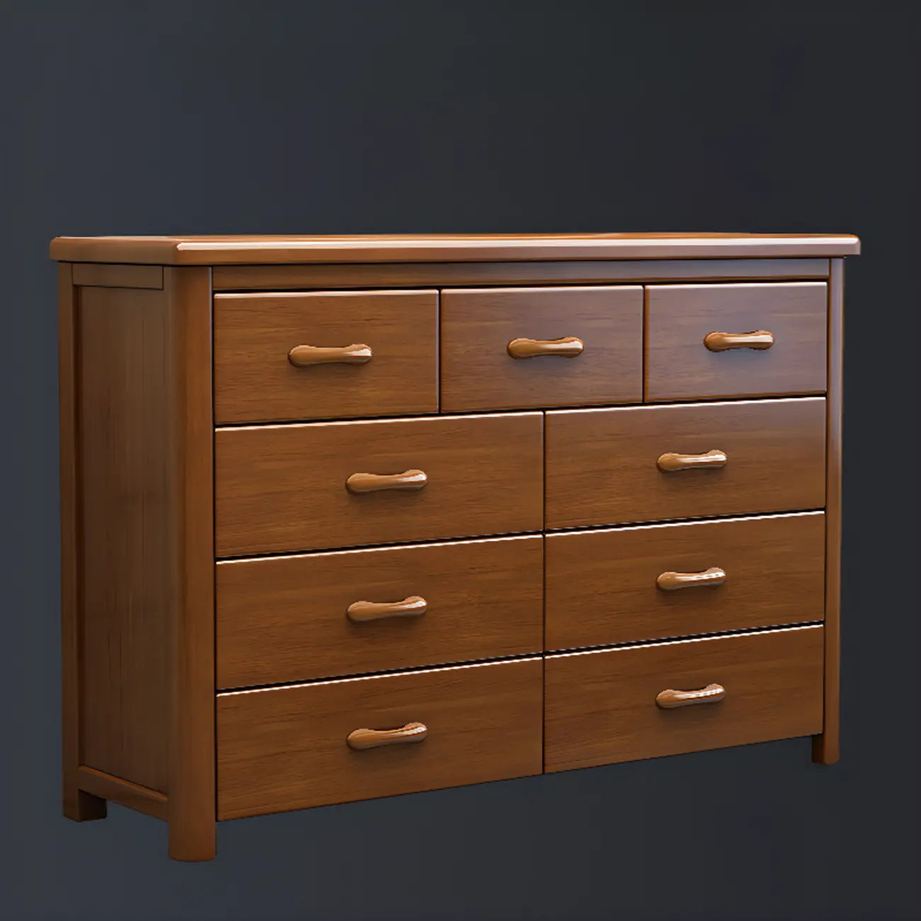 Commode double classique en bois d'hévéa à 9 tiroirs