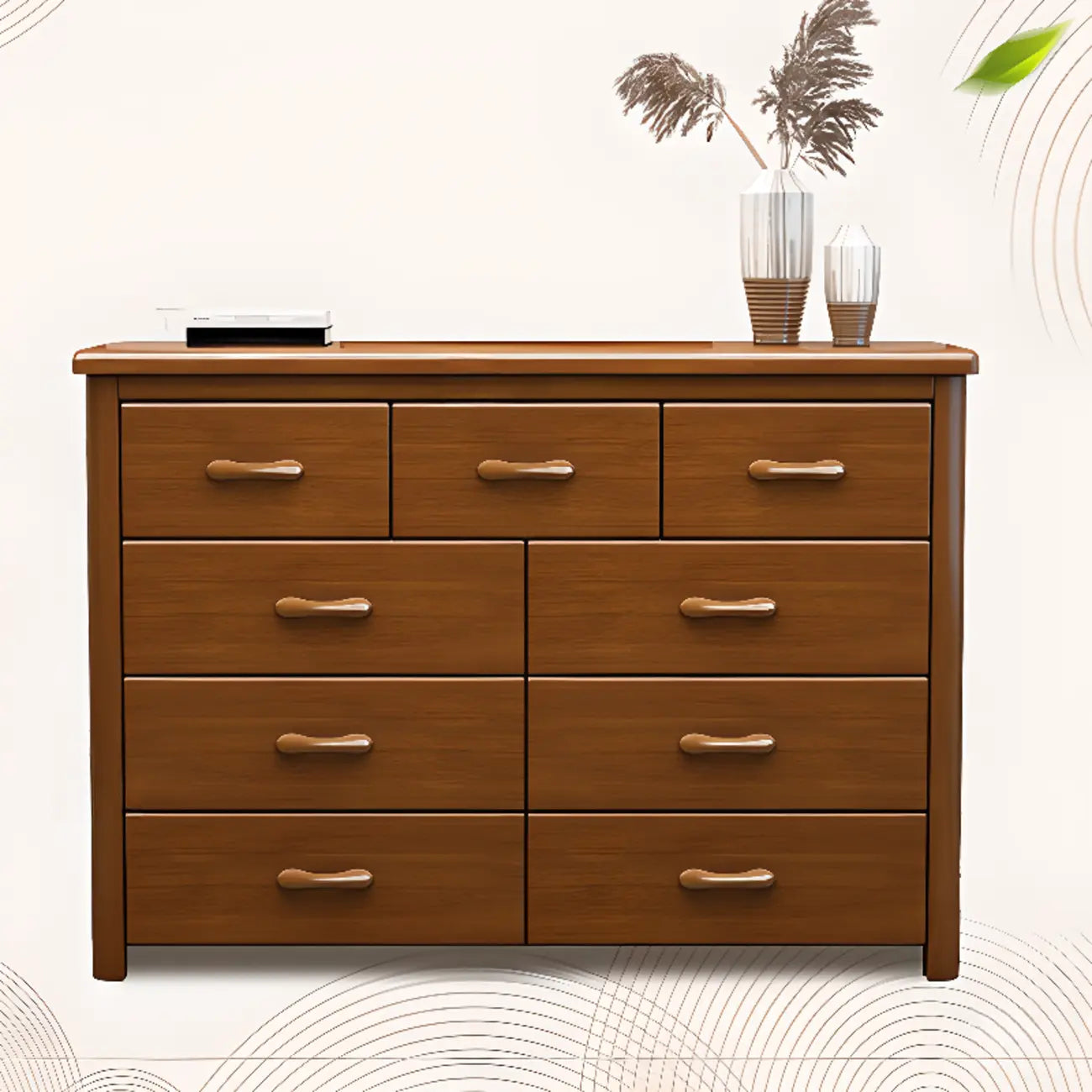 Commode double classique en bois d'hévéa à 9 tiroirs