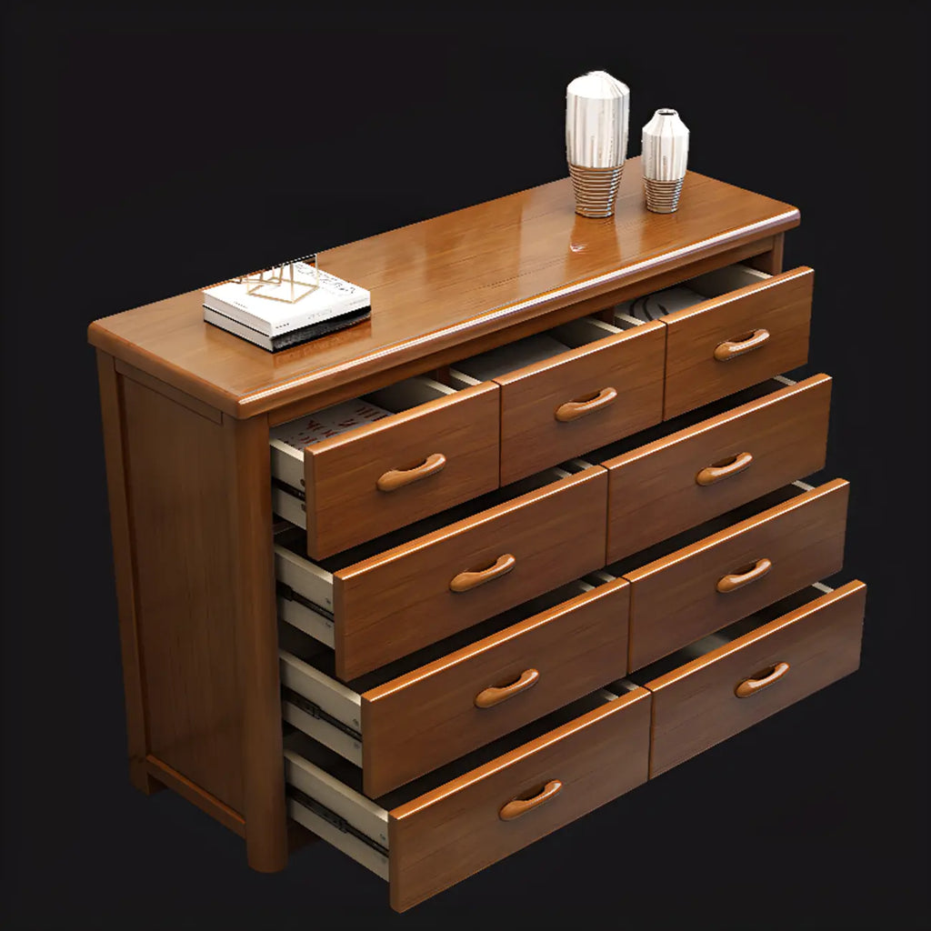 Commode double classique en bois d'hévéa à 9 tiroirs