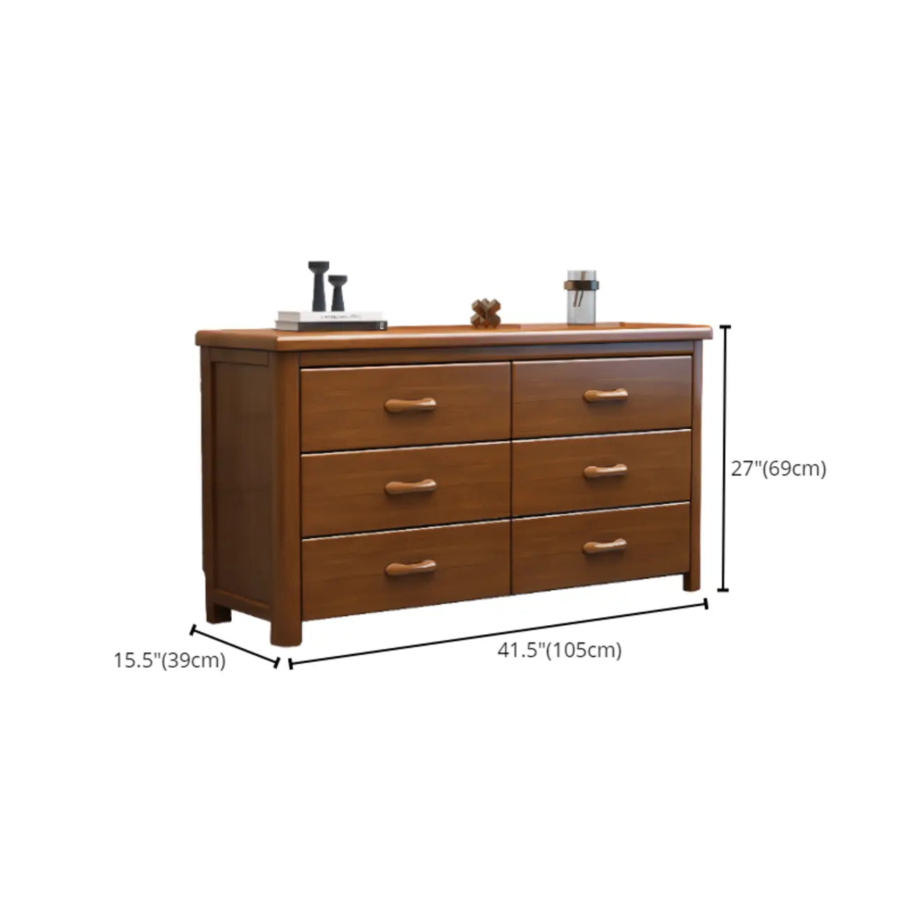 Commode double classique en bois d'hévéa à 9 tiroirs