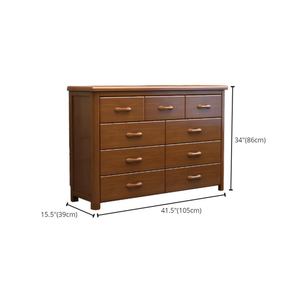 Commode double classique en bois d'hévéa à 9 tiroirs