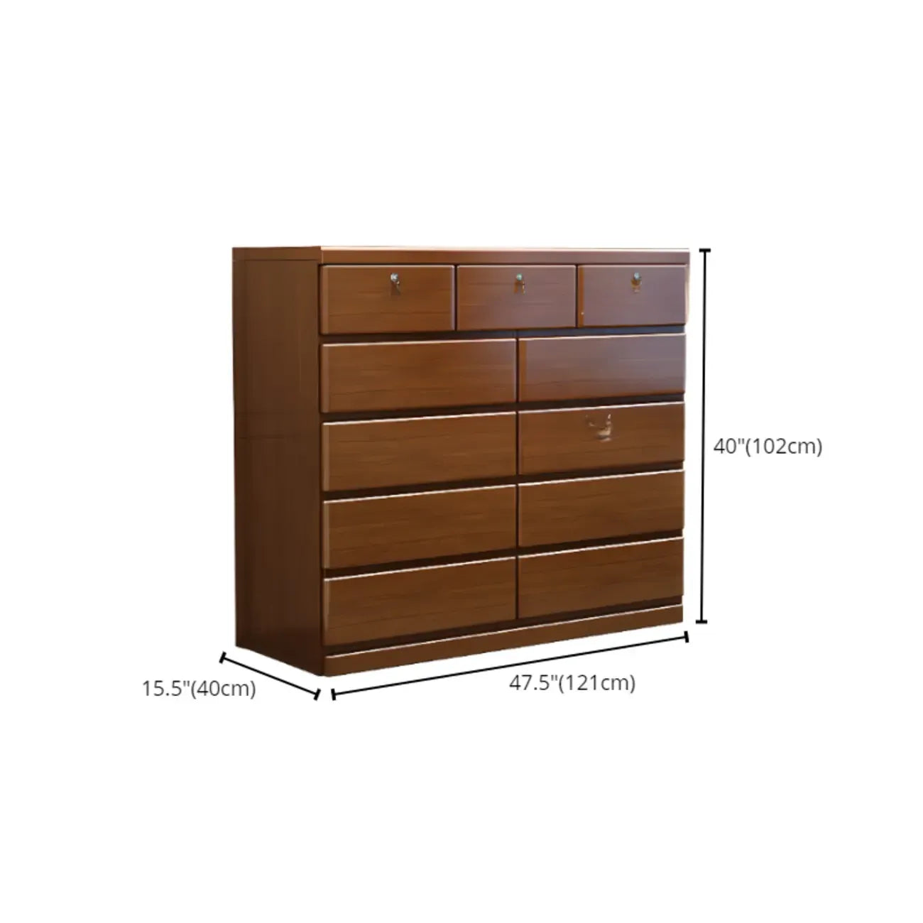 Commode double classique en bois d'hévéa à 9 tiroirs