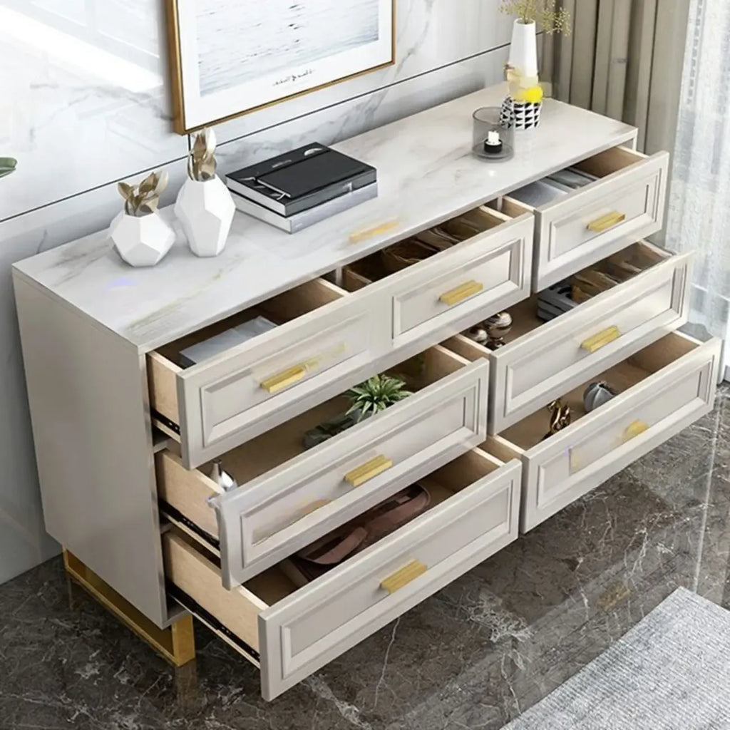 Commode combinée en bois gris glamour avec 7 tiroirs
