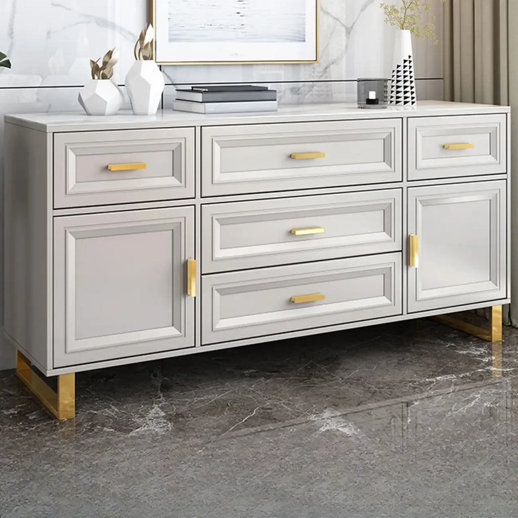 Commode combinée en bois gris glamour avec 7 tiroirs