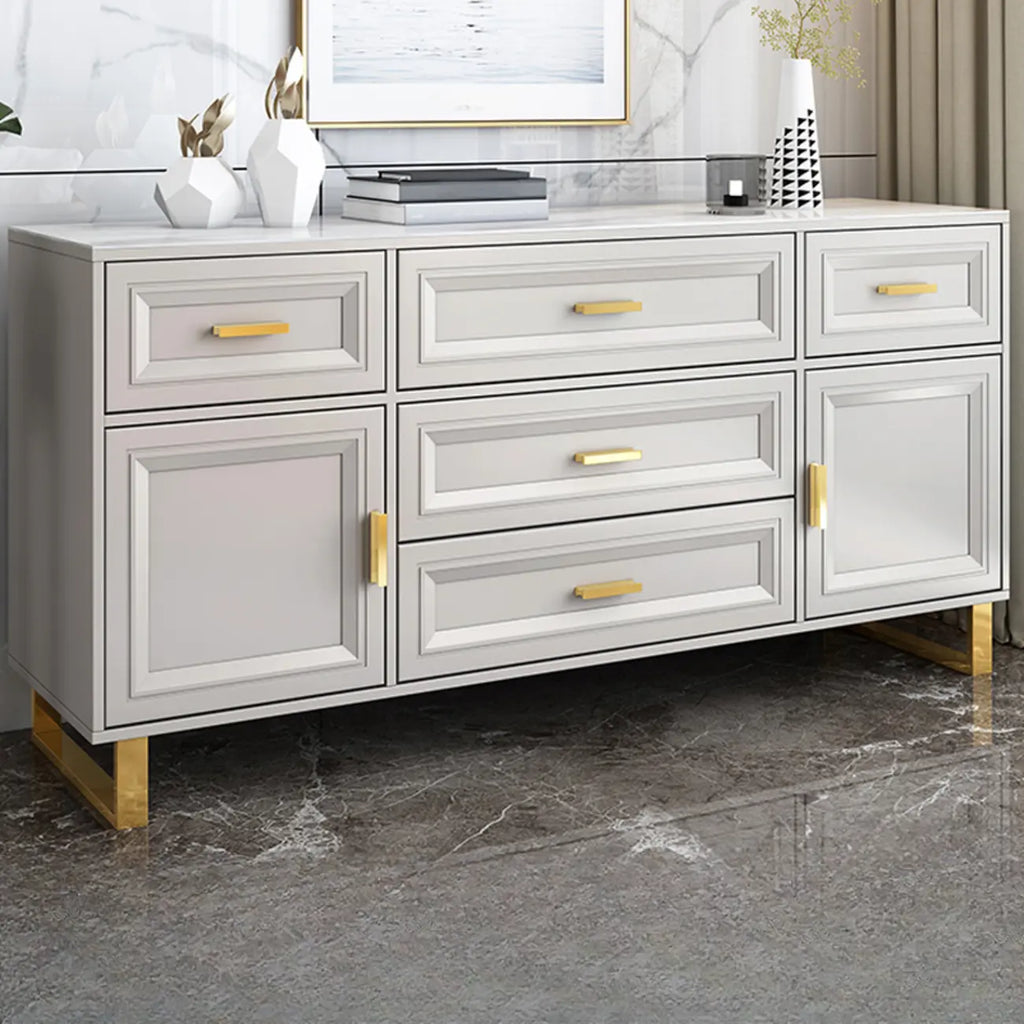 Commode combinée en bois gris glamour avec 7 tiroirs