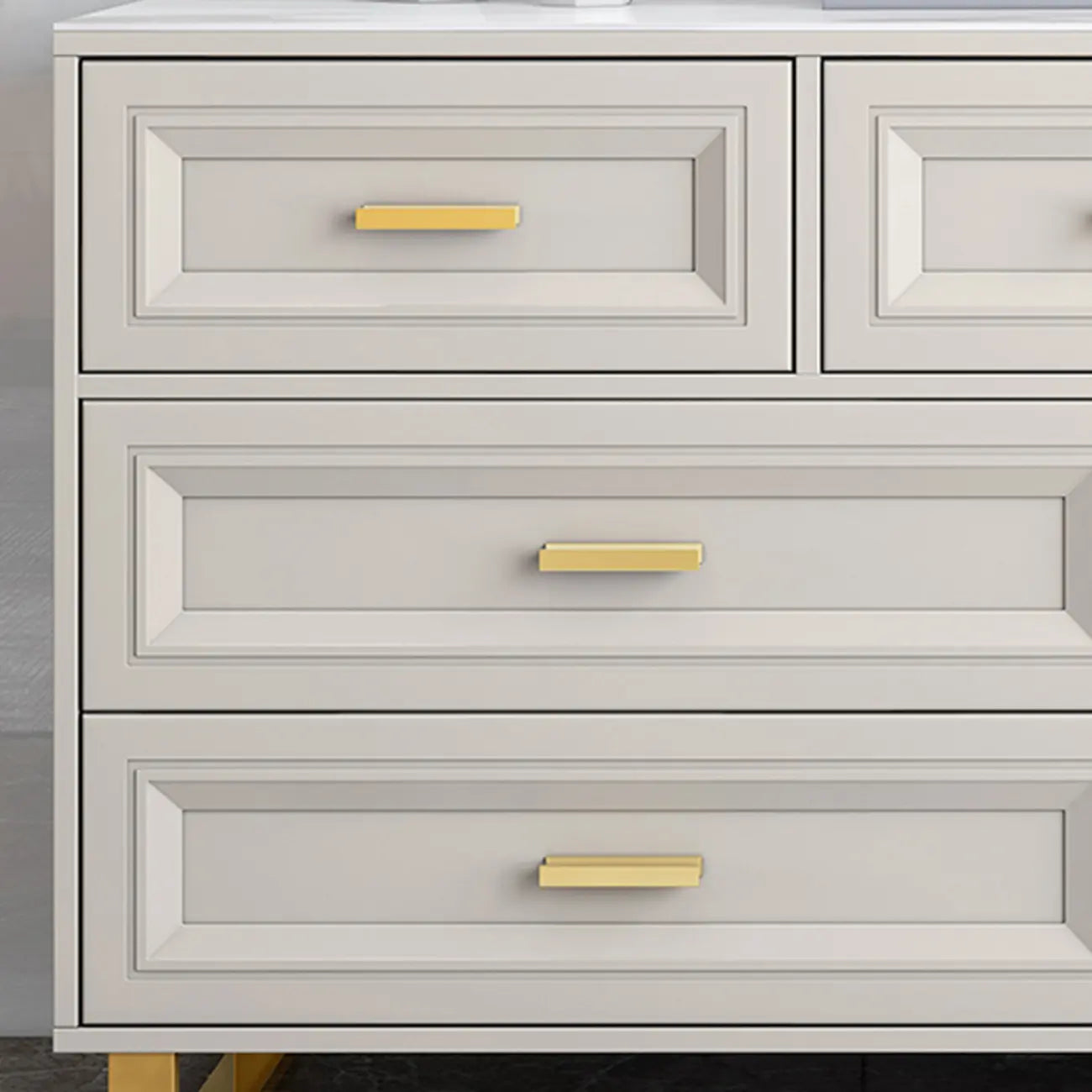 Commode combinée en bois gris glamour avec 7 tiroirs