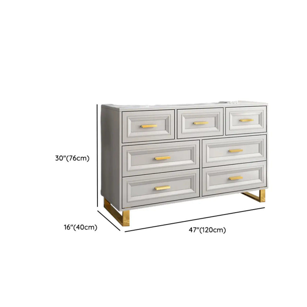 Commode combinée en bois gris glamour avec 7 tiroirs