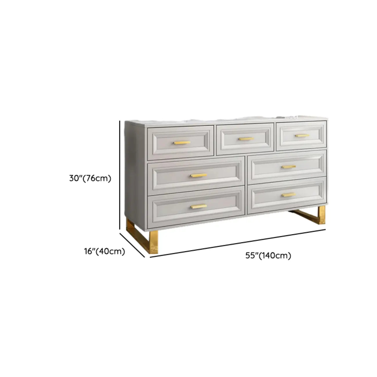 Commode combinée en bois gris glamour avec 7 tiroirs