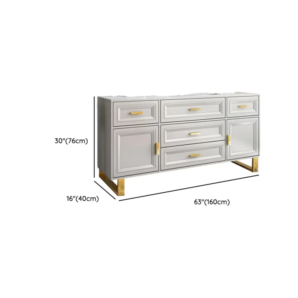 Commode combinée en bois gris glamour avec 7 tiroirs