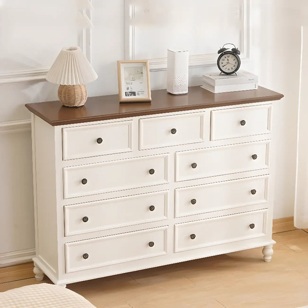 Commode élégante en bois blanc à 9 tiroirs pour chambre à coucher