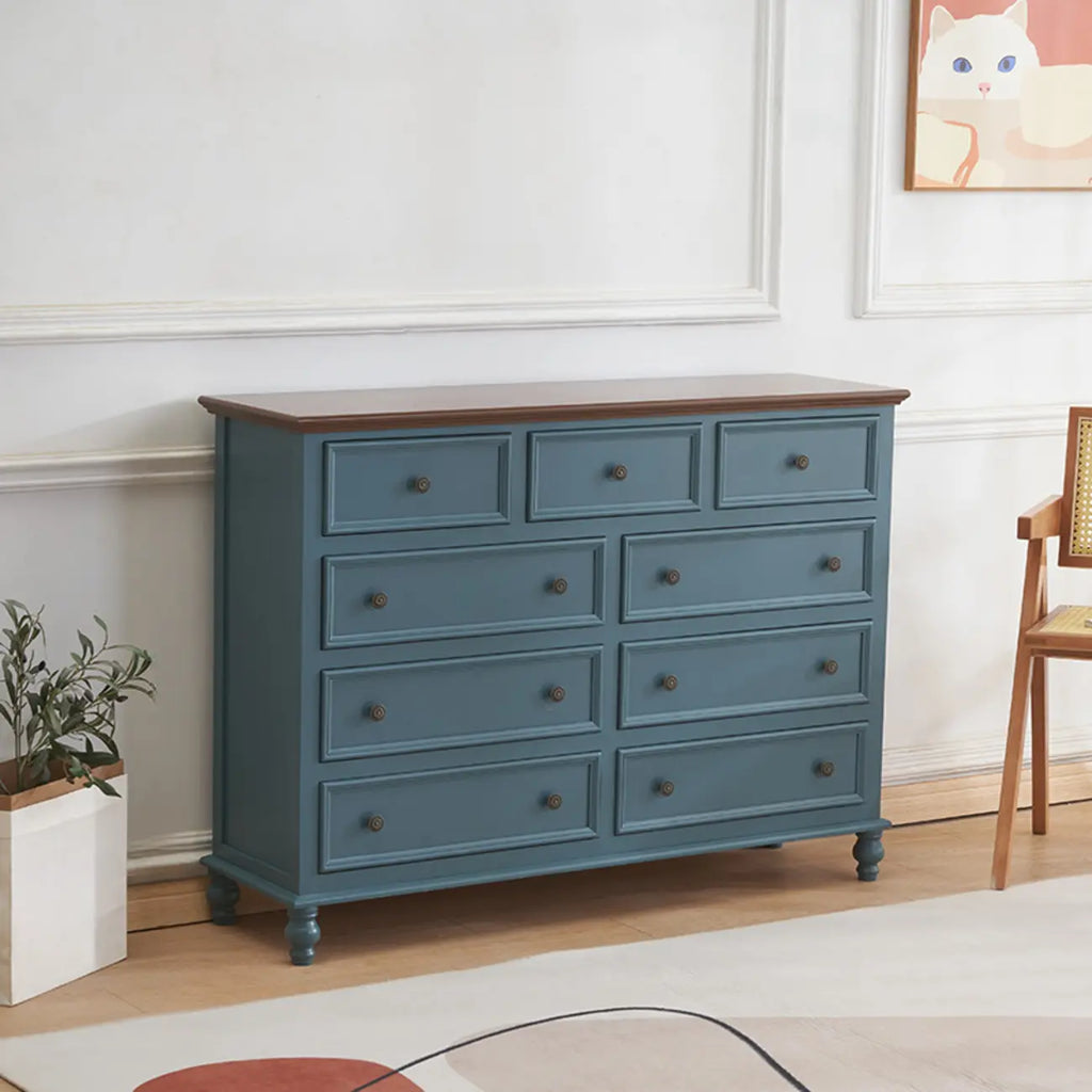 Commode élégante en bois blanc à 9 tiroirs pour chambre à coucher