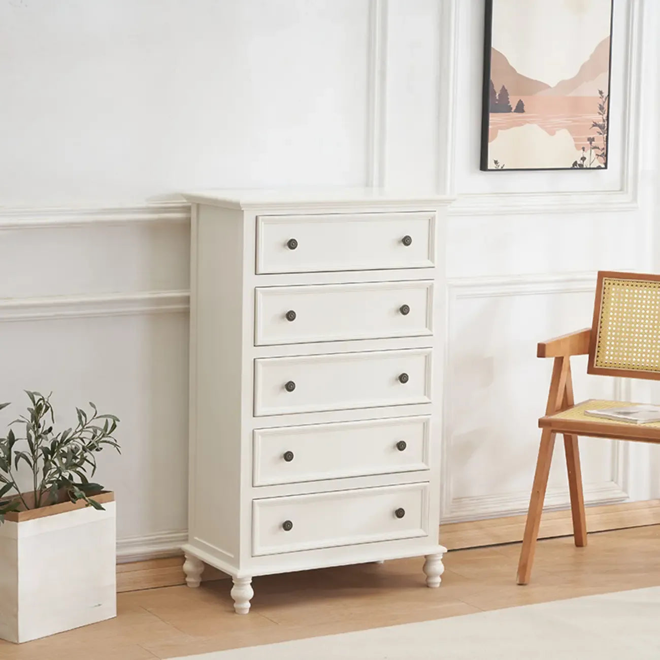 Commode élégante en bois blanc à 9 tiroirs pour chambre à coucher