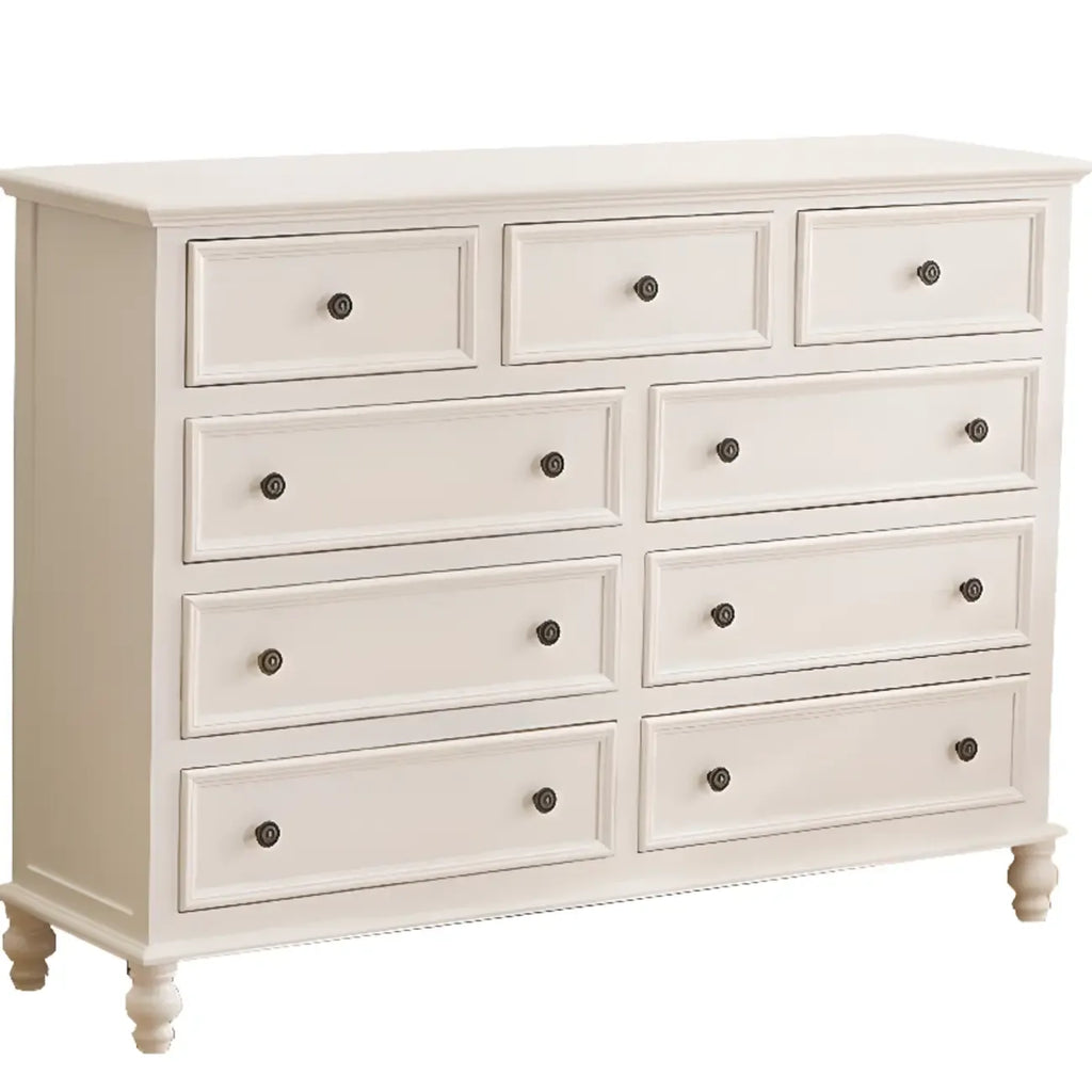 Commode élégante en bois blanc à 9 tiroirs pour chambre à coucher