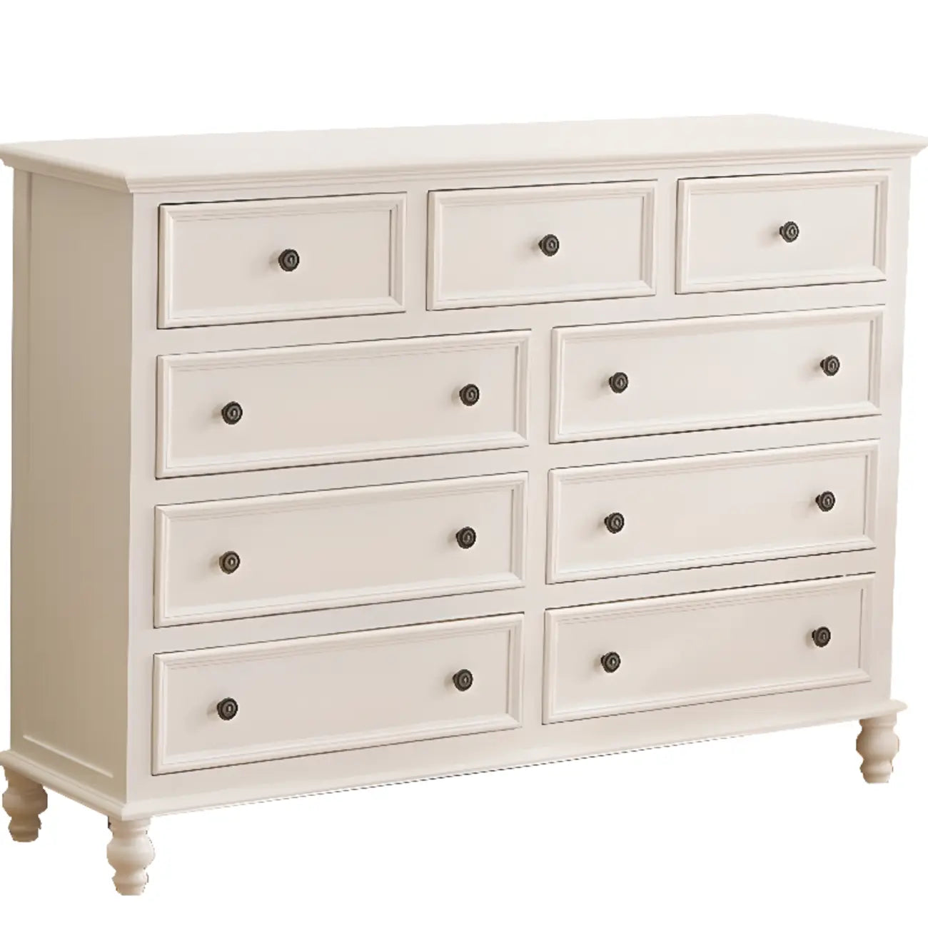Commode élégante en bois blanc à 9 tiroirs pour chambre à coucher
