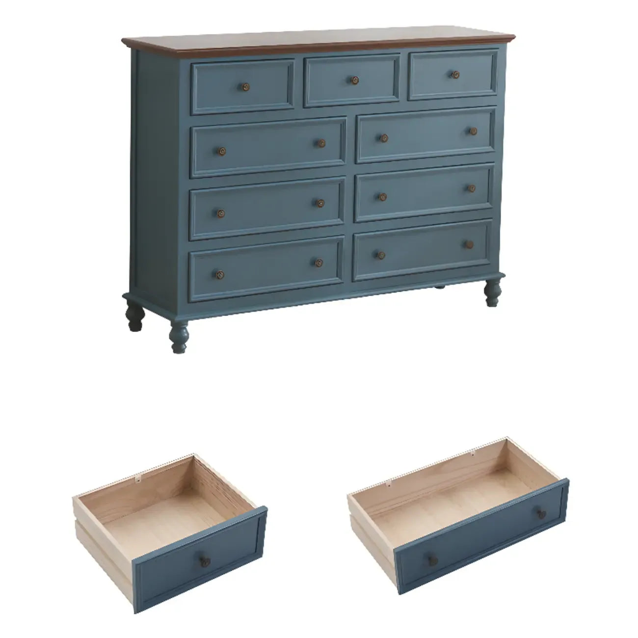 Commode élégante en bois blanc à 9 tiroirs pour chambre à coucher