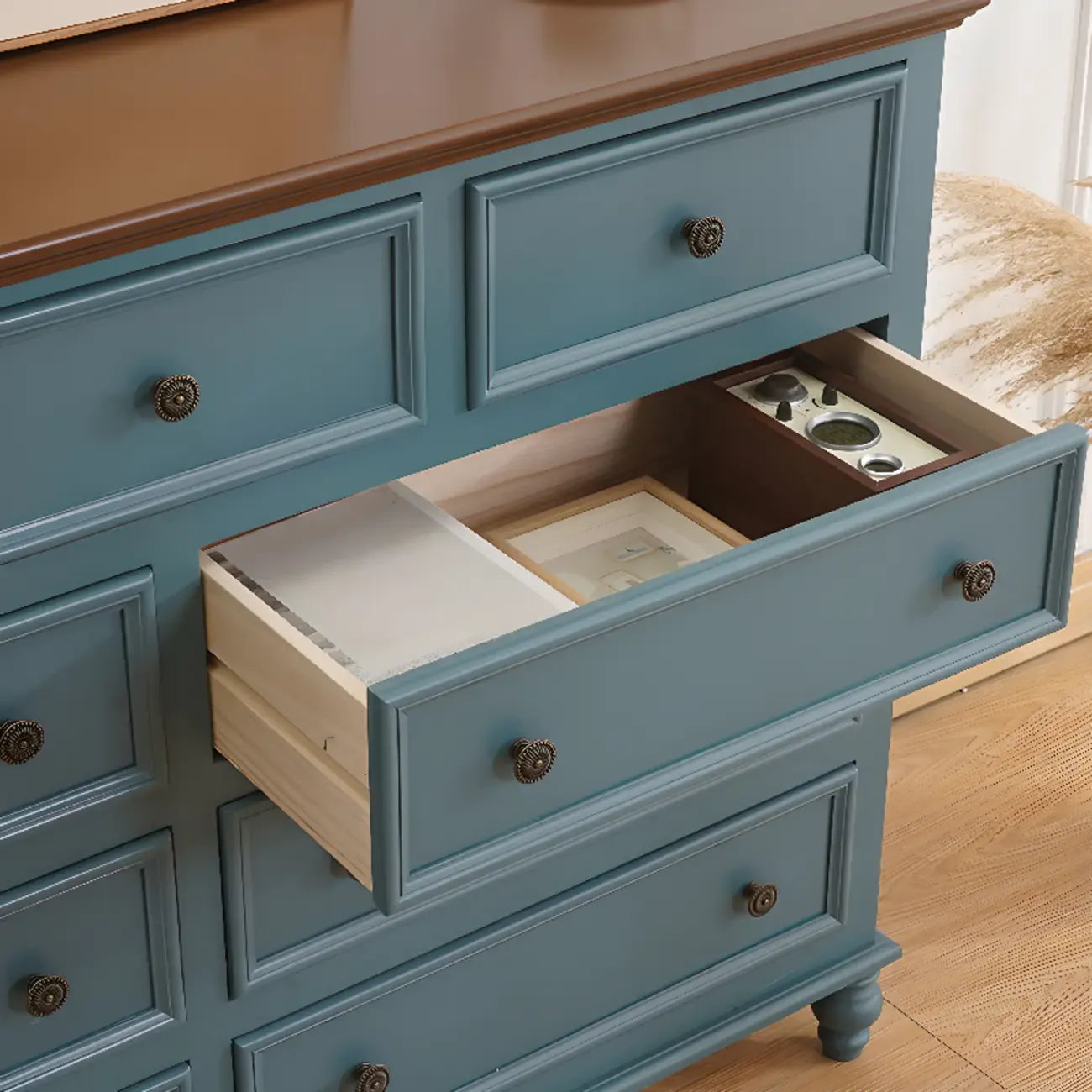 Commode élégante en bois blanc à 9 tiroirs pour chambre à coucher