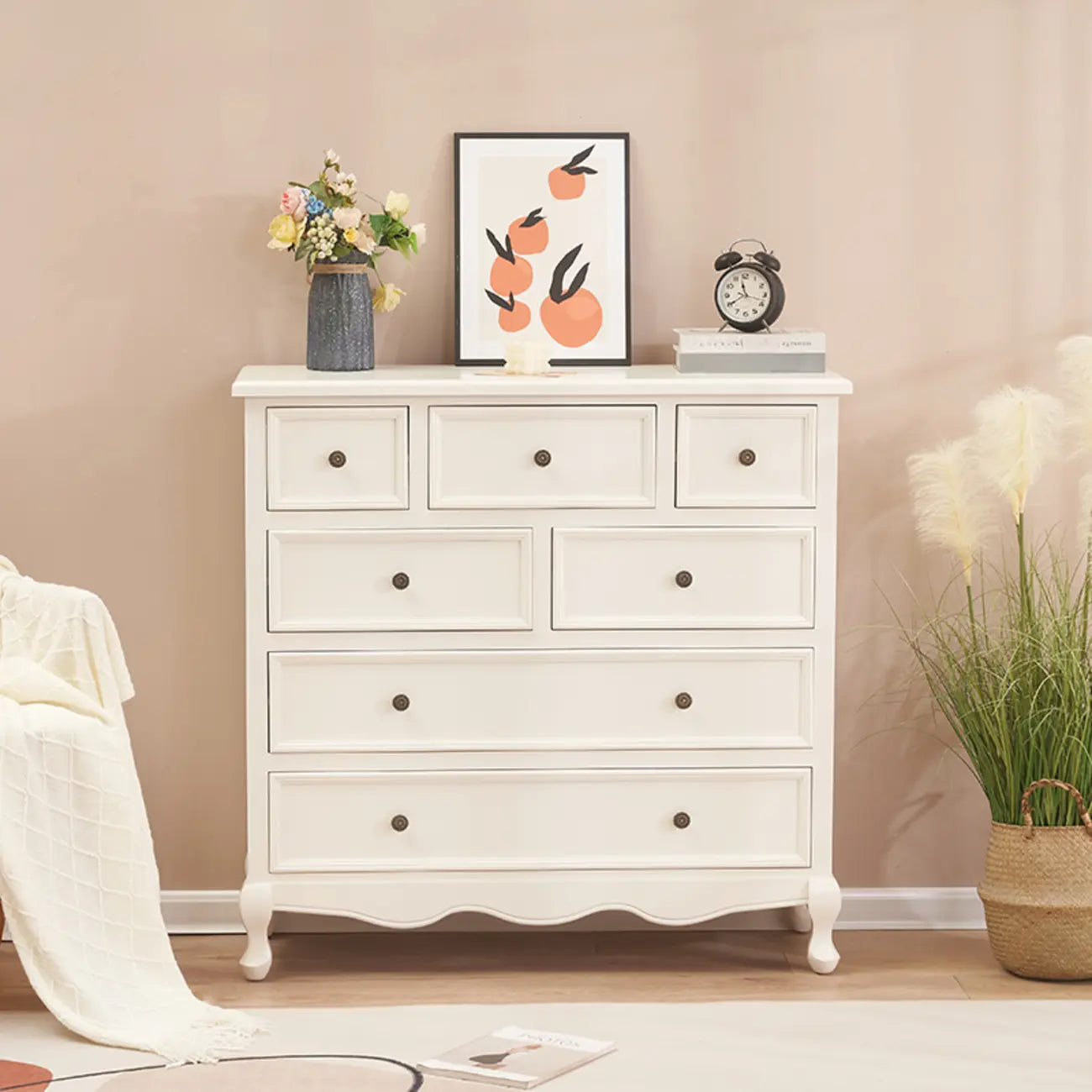 Commode élégante en bois blanc à 9 tiroirs pour chambre à coucher