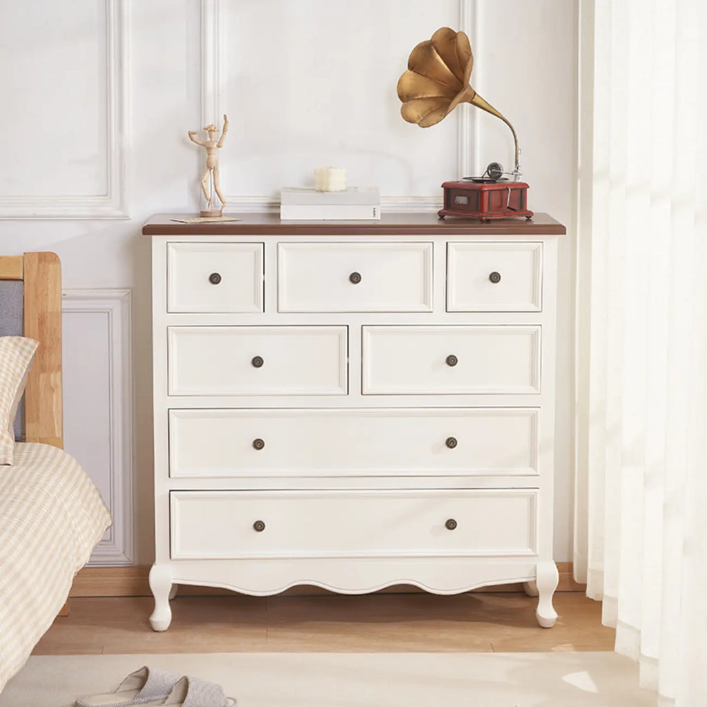 Commode élégante en bois blanc à 9 tiroirs pour chambre à coucher