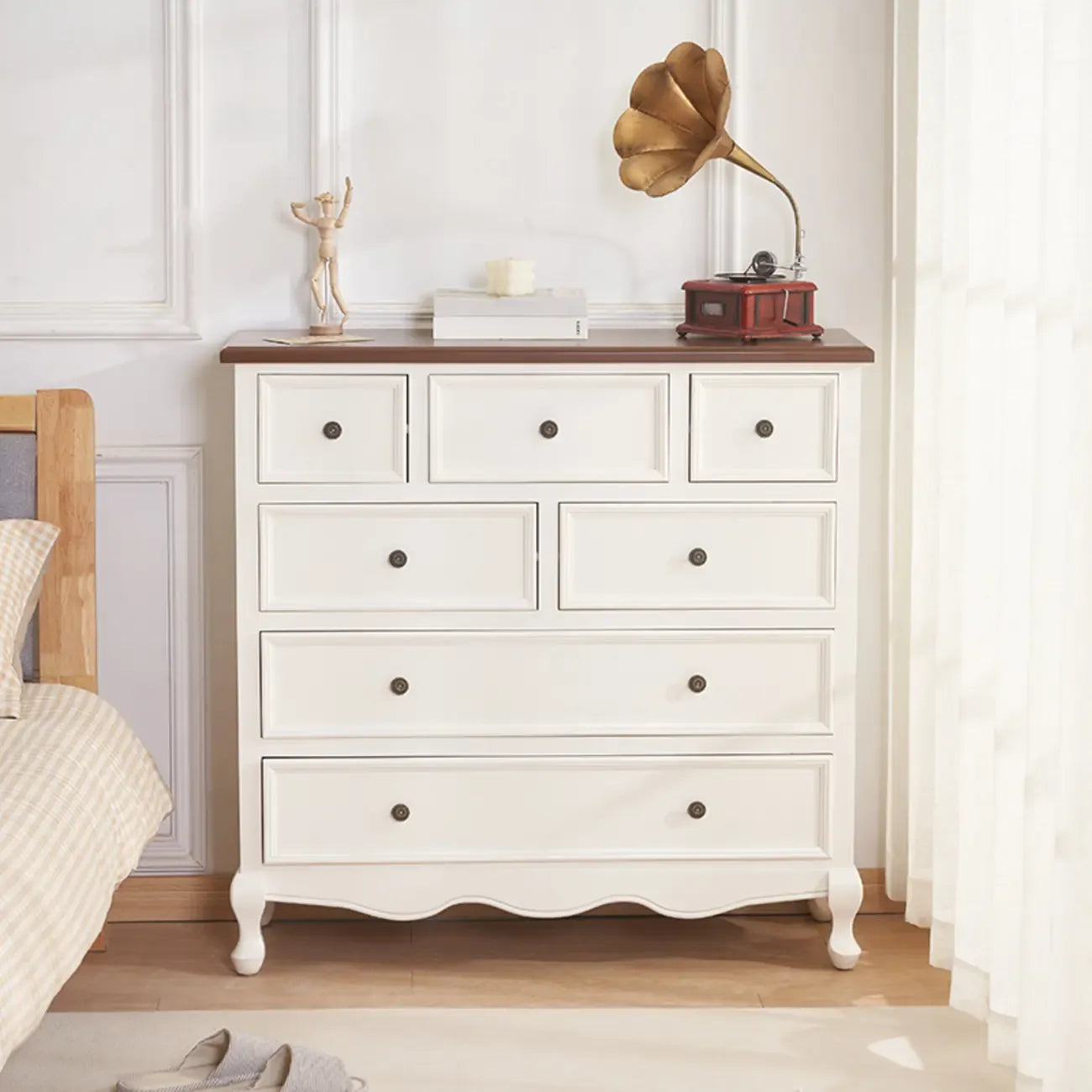 Commode élégante en bois blanc à 9 tiroirs pour chambre à coucher
