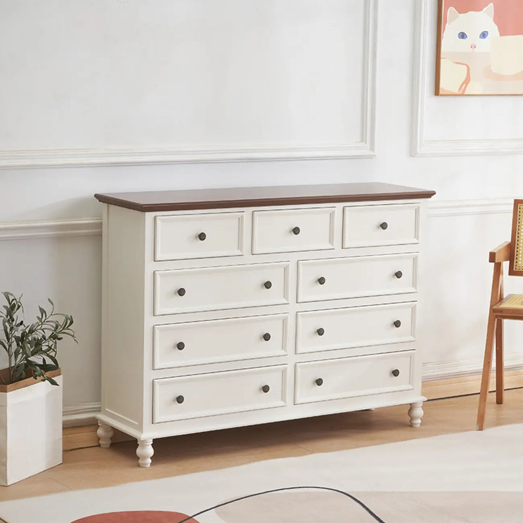 Commode élégante en bois blanc à 9 tiroirs pour chambre à coucher