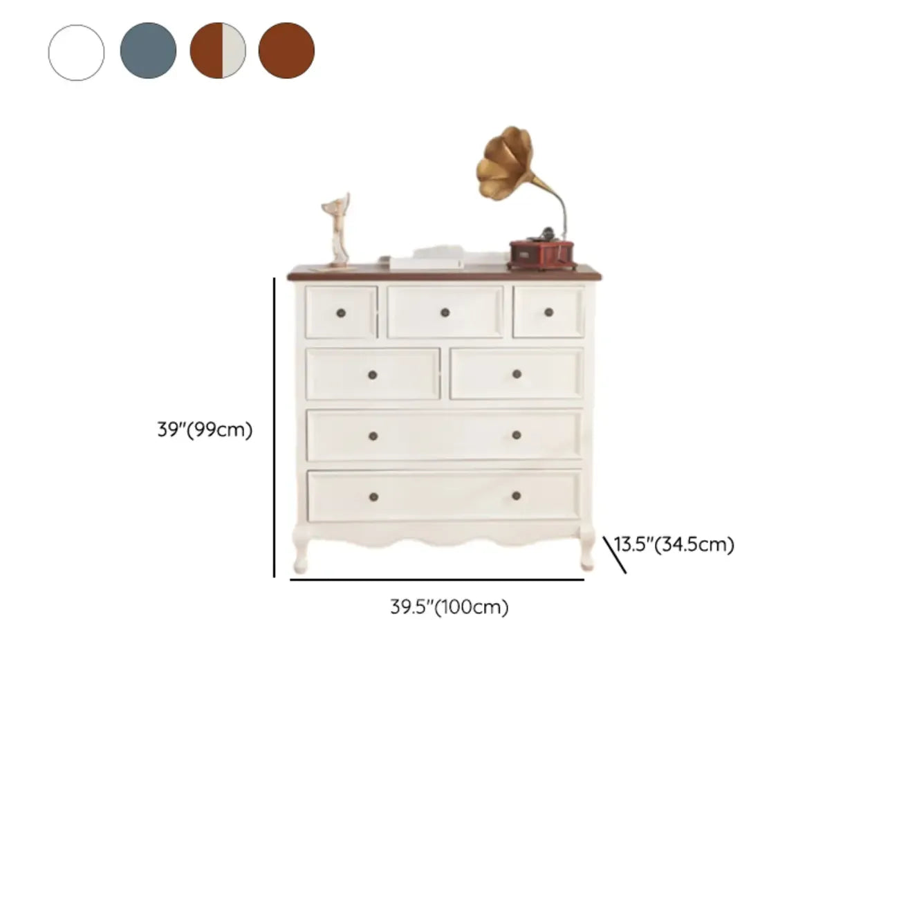 Commode élégante en bois blanc à 9 tiroirs pour chambre à coucher