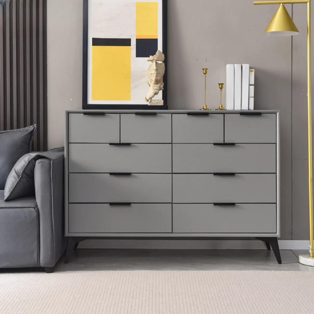 Console-commode grise industrielle avec double rangement
