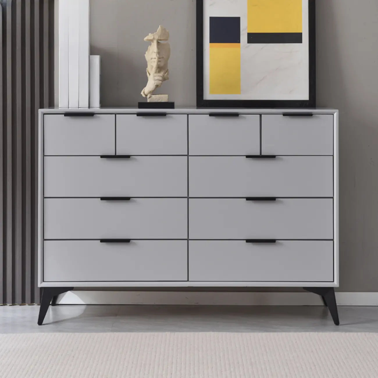 Console-commode grise industrielle avec double rangement