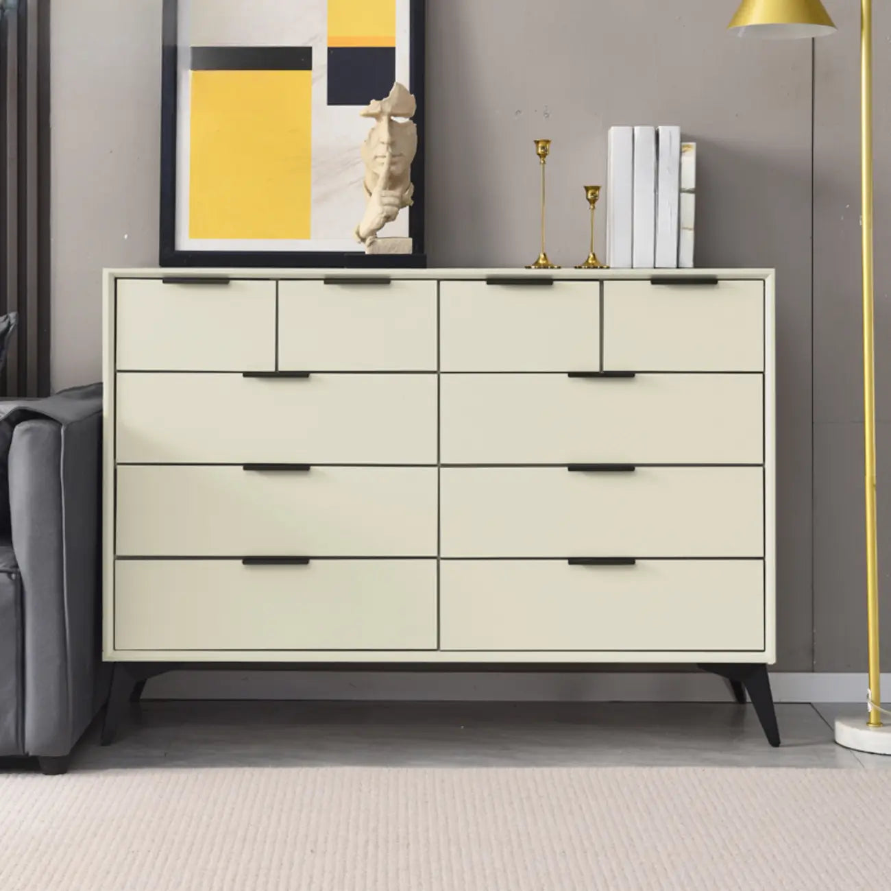 Console-commode grise industrielle avec double rangement
