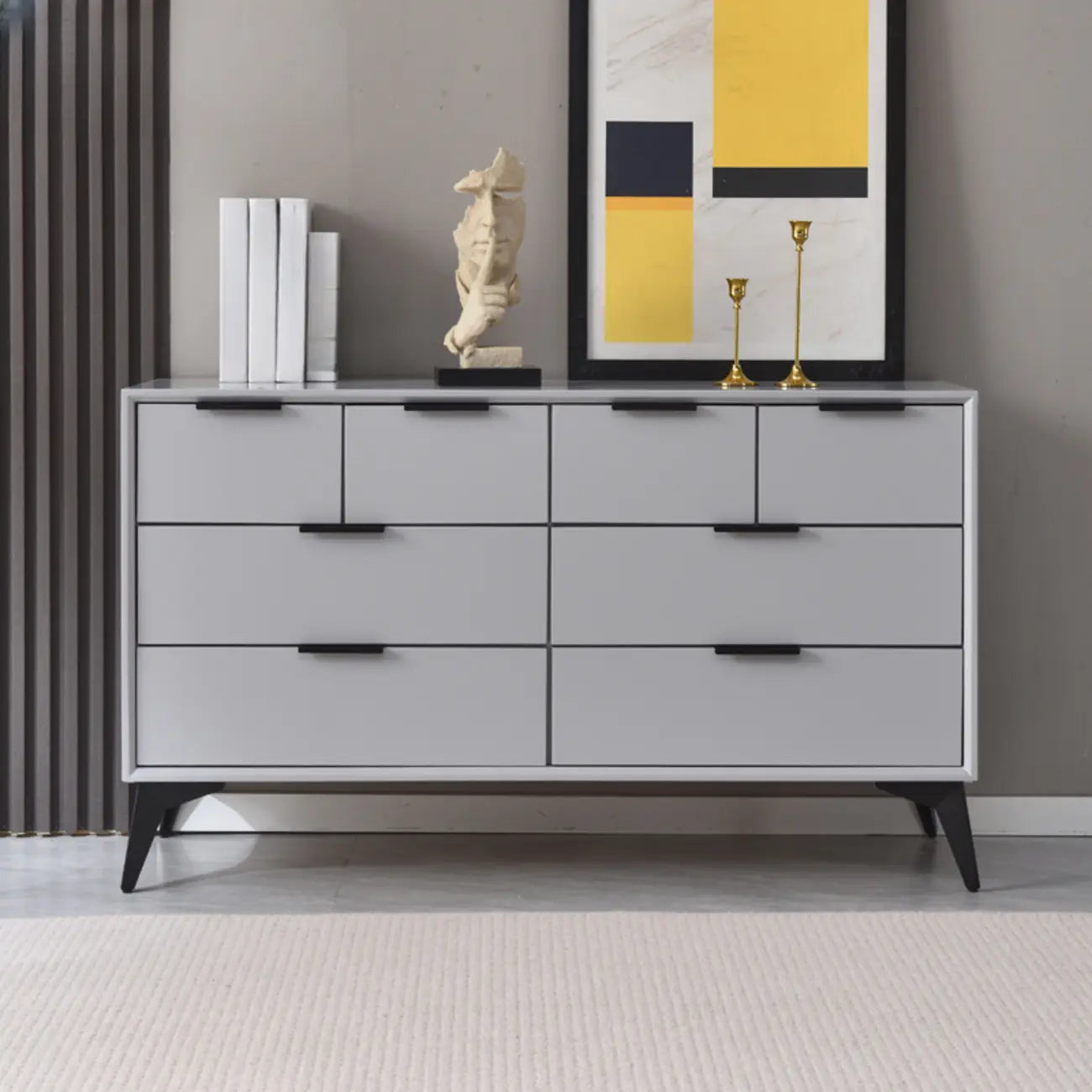 Console-commode grise industrielle avec double rangement