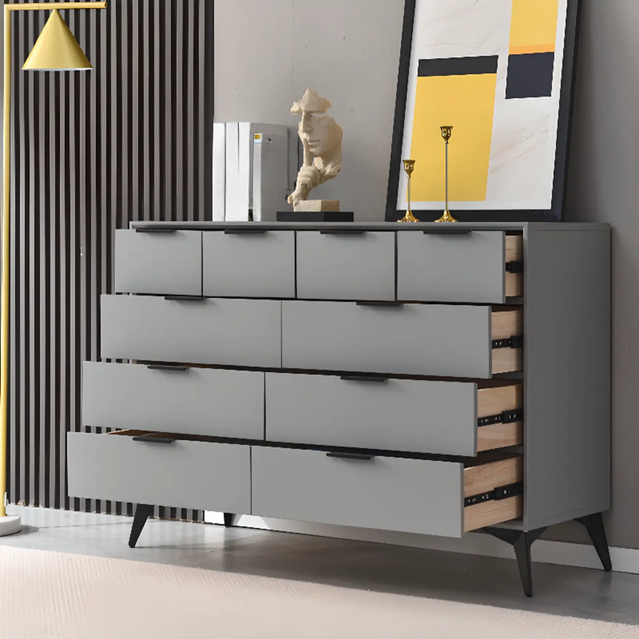 Console-commode grise industrielle avec double rangement